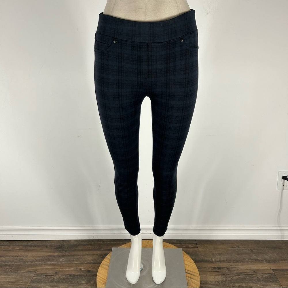 Liverpool Los Angeles Plaid Ponte Knit Legging Pants Blue Black Skinny 4